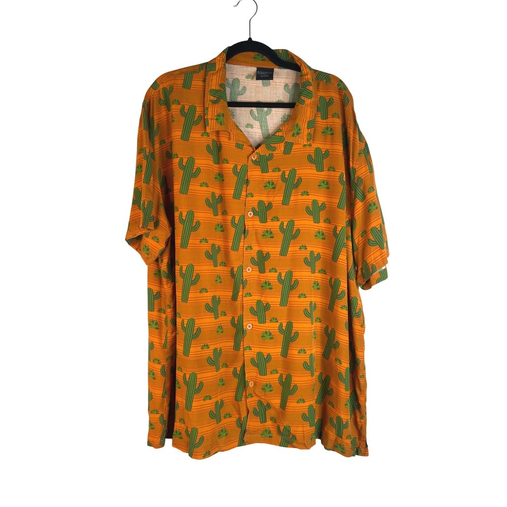 Bioworld Men's Orange Cactus Print Rayon Button Down Shirt Size XXL